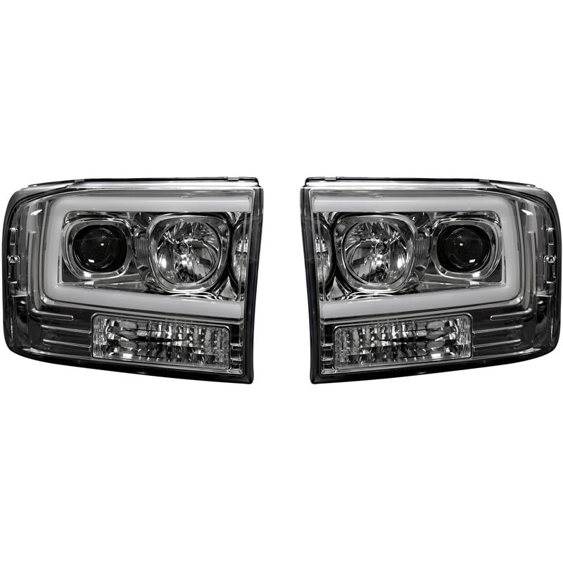 RECON Clear/Chrome Projector Headlights with OLED Halos 99-04 Ford Superduty