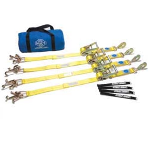 Mac's Tow Package Deal 2" x 8' Tie Down Kit with Transit Cluster and Sewn Fixed End Ratchet Straps