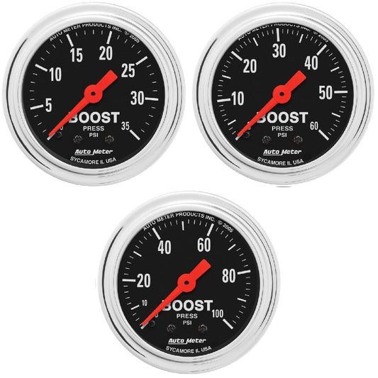 Auto Meter 2-1/16" Traditional Chrome Boost Gauge | 0-35 PSI | 0-60 PSI | 0-100 PSI