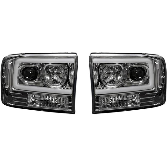RECON Clear/Chrome Projector Headlights with OLED Halos 99-04 Ford Superduty