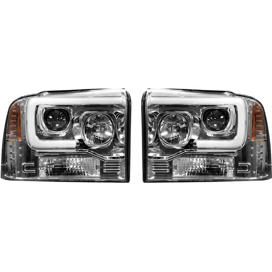 RECON Clear/Chrome Projector Headlights with OLED Halos 05-07 Ford SuperDuty