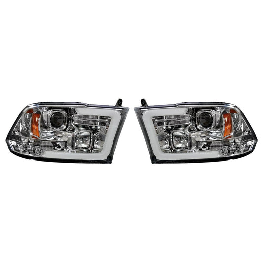 RECON Clear/Chrome Projector Headlights with OLED Halos 10-18 Dodge Ram