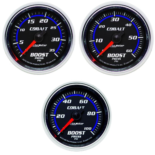 Auto Meter 2-1/16" Cobalt Boost Gauge | 0-35 PSI | 0-60 PSI | 0-100 PSI