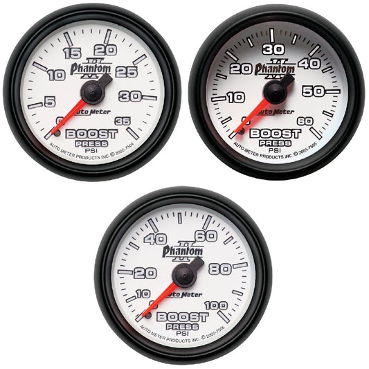 Auto Meter 2-1/16" Phantom II Boost Gauge 0-35 PSI | 0-60 PSI | 0-100 PSI