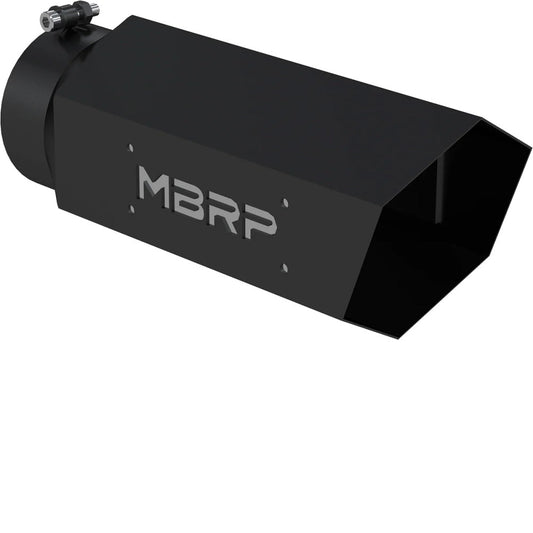 MBRP T5166BLK 5" Inlet x 6" Outlet Black Hexagon Exhaust Tip with Stainless Logo Plate