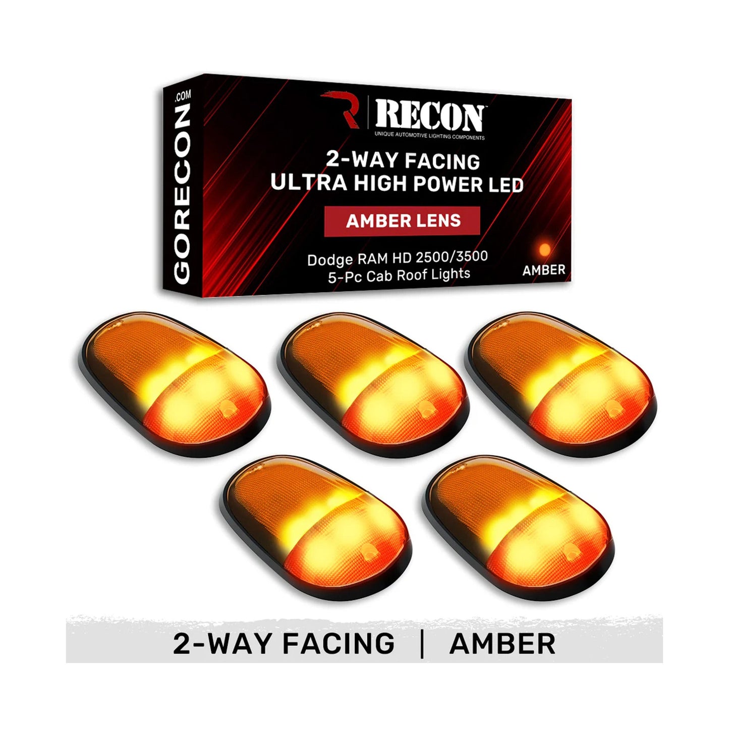 RECON 5 Piece Cab Roof Ultra High Power Front/Rear Facing LED Light Set 03-18 Ram 2500 / 3500