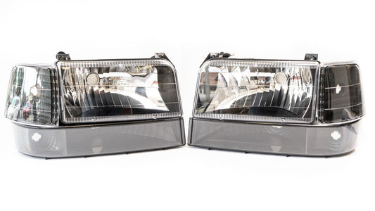 Complete Performance Six Piece Clear Black Headlight Kit 92-97 Ford F-250/350